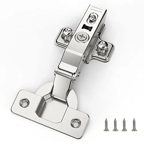 Furniware 10 Stück Eckanschlag Soft Close Scharniere, CLIP-ON-Platte für einfache Installation, 110 Grad, leise hydraulisch, rahmenlose europäische verdeckte Schrankscharniere für Küchenschranktüren