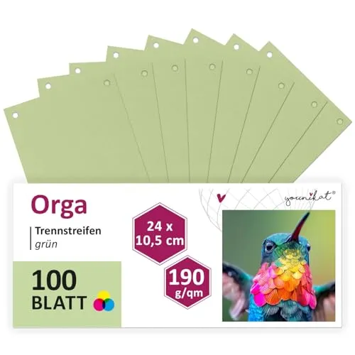 younikat Trennstreifen für Ordner A4 grün 100 Stück I 24x10,5 cm I Trennblätter Sortiersystem schmal I you0070