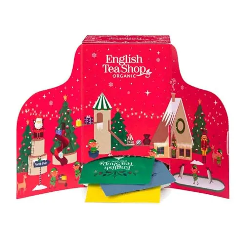 EnglishTeaShop Adventskalender 61960 - Elfen-Dorf mit 24 Bio-Teebeuteln - Tee Adventskalender im edlen Design mit 24 verschiedenen Bio-Teemischungen. Perfekt für Teeliebhaber und eine nachhaltige Geschenkidee - plastikfrei und kompostierbar!