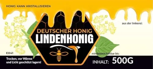 Etiketten für Lindenhonig Einmachglas - Etikett 100 Stück / 1 Pack - Maß: 116x50mm - Imkerei - Selbstgemachte Honige - Natürliche Lebensmittel - Landwirtschaftliche Produkte
