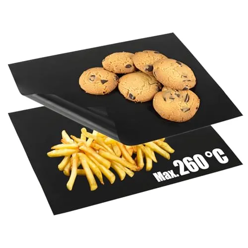 com-four® 2x Backpapier wiederverwendbar - Dauerbackfolie für Backofen bis 260 °C - Backofenfolie beidseitig antihaftbeschichtet - 32 x 42 cm (schwarz)