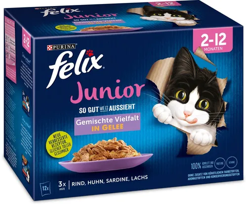 felix Katzen-Nassfutter So gut wie es aussieht Junior gemischte Vielfalt in Gelee 12x 85,0 g