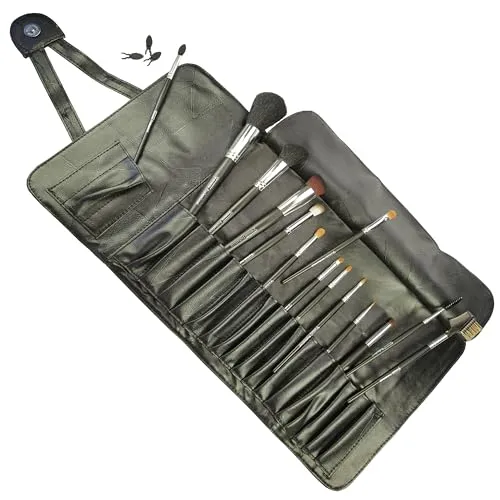 Fantasia Make Up Pinsel Set 14-teilig, Professionelles mit 3 Ersatz Applikatoren, hochwertiges Schminkpinsel Set Naturhaar – in Kunstledertasche, schwarz