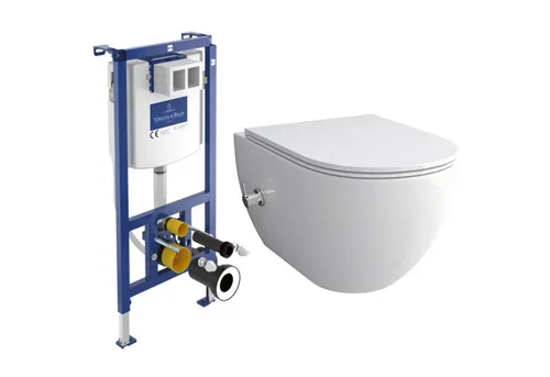 Alpenberger Vorwandelement WC Set Komplett: Dusch WC mit Villeroy & Boch - Modernes Vorwandelement mit Dusch-WC, spülrandloser Keramik und Softclose-Sitz für höchste Hygiene und Komfort. Inklusive Villeroy & Boch Spülkasten für effiziente 2-Mengen-Spülung.