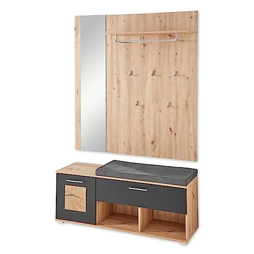 Xora Garderobe, Schwarz, Eiche Artisan, 5-teilig