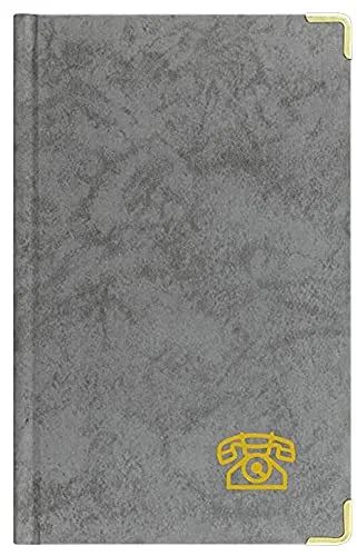 Telefonbuch Adressbuch DIN A5 grau mit Messingecken - Elegantes Adressbuch im DIN A5 Format, grau mit praktischem Tab-Register und schützenden Messingecken für langlebige Nutzung.