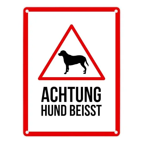 Achtung Hund beisst Metallschild mit Hunde Symbol Warnschild Hinweis Vorsicht