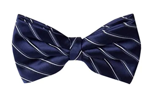 Fabio Farini - Gestreifte Fliege Herren vorgebunden & verstellbar, Querbinder für feierliche Anlässe, klassische Schleife Dunkelblau Weiß gestreift