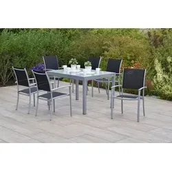 MERXX Garten-Essgruppe »Milano«, 7-tlg. Ausziehtisch - Gartenmöbel-Set mit pulverbeschichtetem Aluminiumgestell, ausziehbarer Tisch (120-180 cm) für flexible Essplatzgestaltung, ideal für Garten und Terrasse.