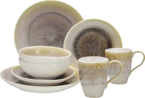 CreaTable Caldera Sand 8-teiliges Geschirrset - Kombiservice aus Steinzeug, spülmaschinen- und mikrowellengeeignet, mit einzigartiger Glasur und langanhaltender Qualität für deinen stilvollen Tisch.