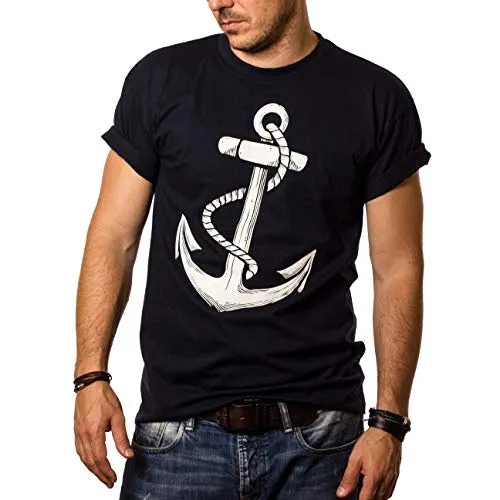 MAKAYA Herren T-Shirt mit Aufdruck Anker Blau Größe L