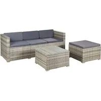 Juskys Gartenlounge-Set Punta Cana - Polyrattan Sitzgarnitur - Gartenmöbel Set mit 1 Tisch, 1 Sofa und 1 Hocker in modernem Grau-Meliert, ideal für entspannte Stunden im Freien. Bequem gepolstert und pflegeleicht!