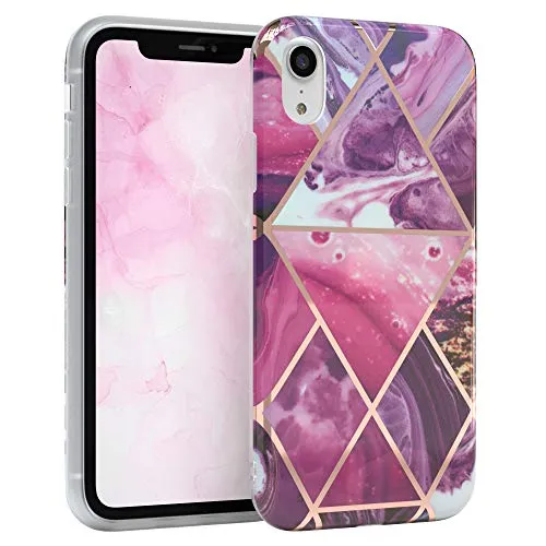EAZY CASE Handyhülle Silikon mit Kameraschutz kompatibel mit iPhone XR, im Marmor Design, Marmor Motiv Hülle, Ultra dünn, Slimcover, Silikonhülle, Backcover, Beere