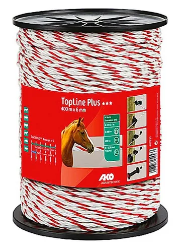 Kerbl Weidenzaun 400 m TopLine Plus Ø 6 mm - Hochwertiges Weidezaunseil mit 400 m Länge und Ø 6 mm. Dank innovativem TriCOND-Material bietet es eine 5-fach höhere Leitfähigkeit für zuverlässigen Schutz über lange Distanzen.