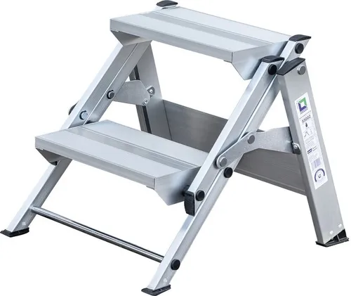 PROREGAL® Klapptritt 2 Stufen Aluminium mit rutschfesten Kunststoffschuhen