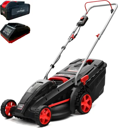 LEHMANN Akku Rasenmäher, 37 cm Schnittbreite, 40 Liter Grasfangkorb, 5-stufige Schnitthöhe von 25 bis 75 cm, inkl. 4,0 Ah Akku+Ladegerät