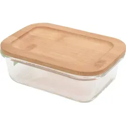 Excellent Houseware Kasserolle aus Glas mit Bambusdeckel, 370 ml - Praktischer Lebensmittelbehälter 15,5x11x5 cm aus hitzebeständigem Borosilikatglas mit natürlichem Bambusdeckel. Ideal zur Aufbewahrung und für die Mikrowelle. Perfekt für Ordnung in der Küche!