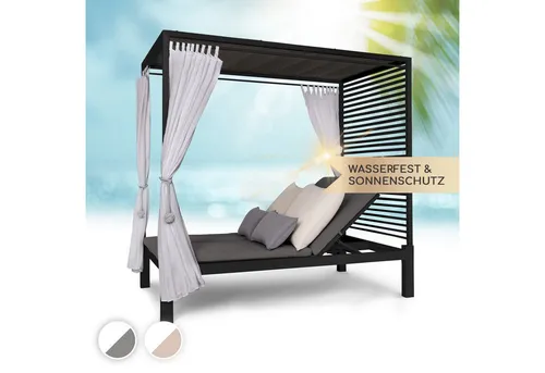 blumfeldt Eremitage Double Lux Gartenliege mit Sonnendach - Luxuriöse Sonnenliege für 2 Personen im Garten: Mit verstellbarem Rückenteil, weichen Polstern und wetterfestem Material bietet sie Komfort und stilvolle Entspannung im Freien.