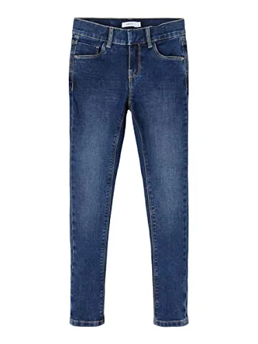 NAME IT Skinny Fit Denim-Jeans für Mädchen - Dark Blue Denim 164 - Mädchen-Jeanshosen aus weicher, dehnbarer Baumwolle mit verstellbarer Taillenweite und praktischen Gürtelschlaufen für optimalen Tragekomfort.