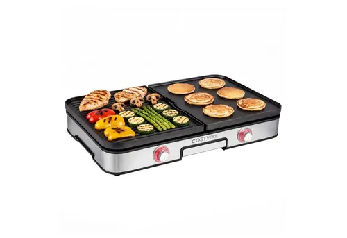COSTWAY 2000W Tischgrill elektrisch mit Spritzschutz und 2 Thermostaten