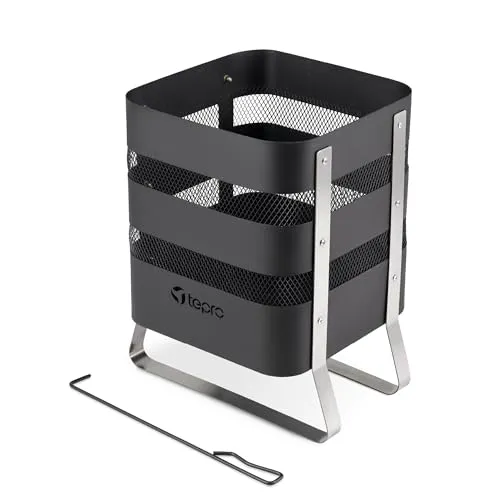 tepro Design-Feuerkorb Millburn - Grills: Moderner Feuerkorb aus Stahl und Edelstahl, ideal für Garten und Terrasse, mit Schürhaken und Funkenschutzgitter für mehr Sicherheit.