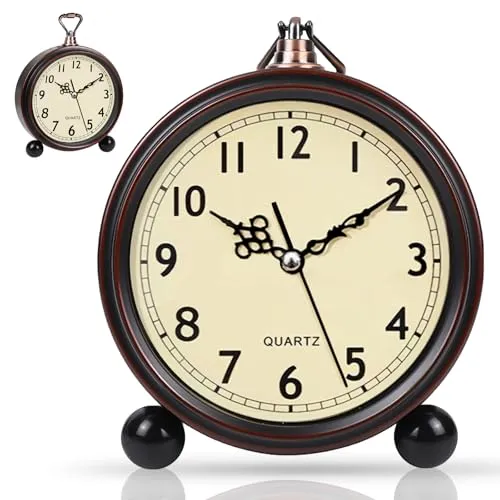 BORDEAG Wecker Analog Ohne Ticken, Metall Retro Batteriebetrieben, Nachttischwecker, Quarzwecker für Schlafzimmer Heim Büro