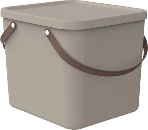 ROTHO Aufbewahrungsbox Albula 40l mit Deckel - Aufbewahrungsboxen aus recyceltem Kunststoff, stapelbar und pflegeleicht in eleganten Cappuccino, ideal für Ordnung und Platzersparnis.