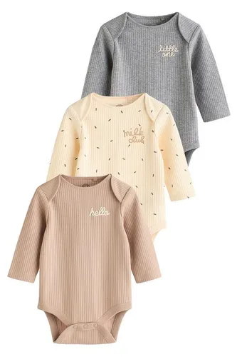 NEXT Baby Bodysuits 3er-Pack Neutral Milk Club 74-80 - Hochwertige Baby Bodys aus 100% Baumwolle in sanften Farben, ideal für zarte Haut. Druckknopfverschluss für einfaches An- und Ausziehen.