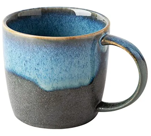 Biigming Kaffeetasse Keramik Blau Grau Teetasse mit Henkel 350ml Handgefertigte Keramikbecher Spülmaschinen- und mikrowellengeeignet Großer Griff Geschenk für Büro und Zuhause (3)