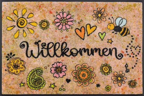 wash+dry Fußmatte 'Bring Glück herein' 50x75cm - Hochwertige Fußmatte für innen und außen, waschbar bis 60°C, rutschfest und trittschalldämmend – ideal für Allergiker und Tierbesitzer.