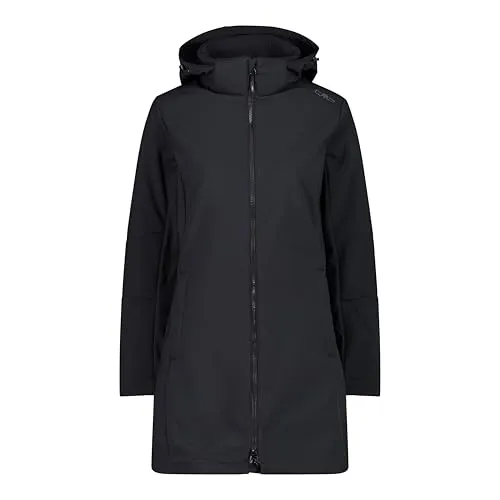 CMP Softshellmantel Damen in Nero, Größe 38 - Winddicht und Vielseitig - Funktionsjacke mit abnehmbarer Kapuze und Wind Protect Technologie, ideal für wechselhaftes Wetter und aktive Freizeit.