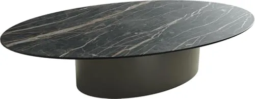 DELIFE Wohnzimmertisch Casilda Keramik Laminam®Noir Desir Braun 150x90 cm Mittelfuß Effektfinish Titan