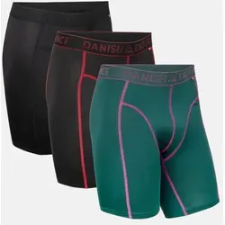 Sport Boxershorts Extra Lang - 3-Pack - Schwarz | Schwarz/Rot | Grün/Lila - 2XL - Herrenunterhosen: Knielange Sportboxershorts aus schnell trocknendem Material, ideal für maximale Leistung und Komfort bei intensiven Workouts.