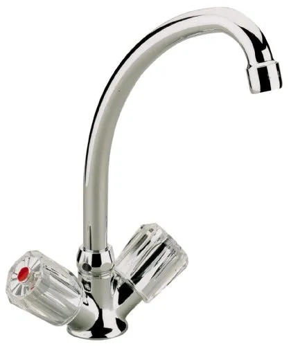 aquaSu® Zweigriffmischer Standard Plus für Küchenspüle - Berührbare Wasserhähne für die Küche mit schwenkbarem Auslauf und nostalgischem Retrodesign für mehr Bewegungsfreiheit beim Spülen.