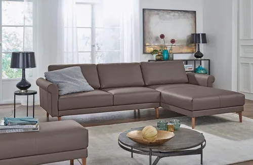 Creation BY ROLF BENZ Ecksofa CR.450, Designecksofa, L-Form, Armlehne Schnecke modern Landhaus, Breite 262 cm, Fuß Nussbaum