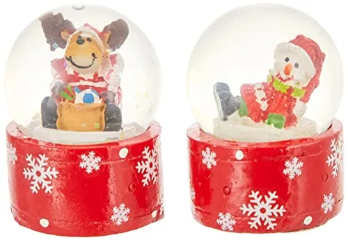 ***Mini-Schneekugel Weihnachtselch/Schneemann im 2er Set, Maße H/B/Ø Kugel: ca. 5 x 3,5 cm/Ø 3,5 cm.
