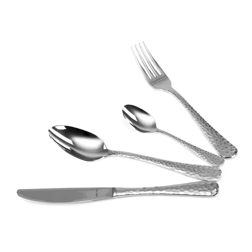 Solex Lena Besteckset 24-teilig für 6 Personen - Elegantes Besteckset in Hammerschlagoptik, spülmaschinengeeignet und aus hochwertigem 18/10 Edelstahl – ideal für stilvolle Dinnerabende.