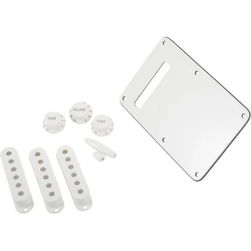 Fender Strat Accessory Kit Parchment - Gitarren- & Bass-Zubehör, komplett mit 3 Single Coil Abdeckungen und 5-weg Schalter Knopf für individuelle Anpassung Ihrer Fender Strat.