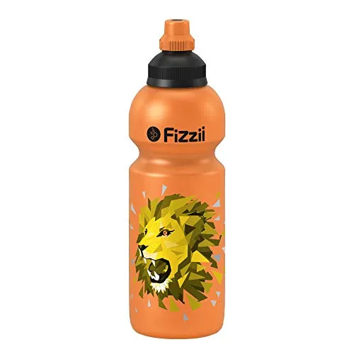 Fizzii Kinder- und Freizeittrinkflasche 600 ml (auslaufsicher bei Kohlensäure, schadstofffrei, spülmaschinenfest, Motiv: Löwe)