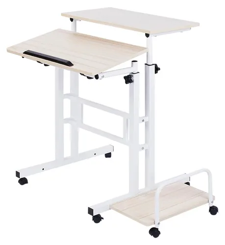 Höhenverstellbarer Computertisch mit Rollen, 60x60 cm, weiß