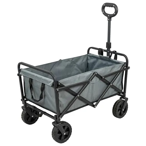 Faltbarer Bollerwagen grau mit Bremsen | stabiler Transportwagen bis 80 kg Tragkraft