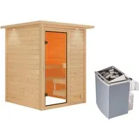 Woodfeeling Sauna Sandra mit 9 kW Ofen & LED-Dachkranz