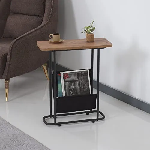 [en.casa] Beistelltisch Bov mit Zeitungsablage – 64 x 55 x 24 cm, eleganter Sofatisch in Schwarz/Walnuss-Optik