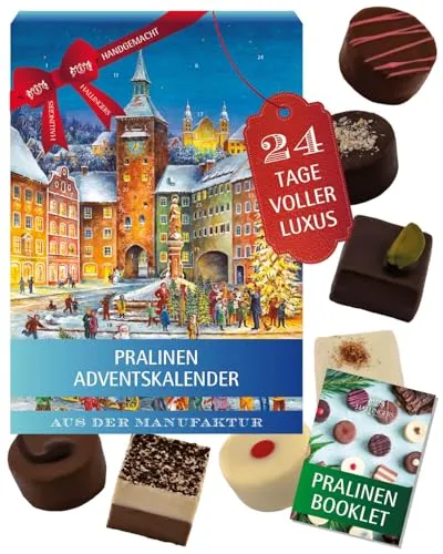 Hallingers Pralinen Adventskalender 2025 – 24 handgemachte Premium Pralinen ohne Alkohol – Genusskalender aus der Manufaktur – Edle Geschenkidee für die ganze Familie - Made in Germany