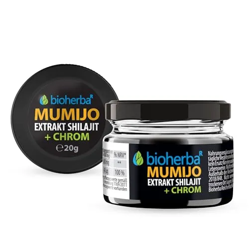 Shilajit original himalaya Mumijo Harz 600 mg, 20 g – Reines Harzextrakt mit Chrom | Pflanzenbasiertes Nahrungsergänzungsmittel zur Unterstützung des Stoffwechsels | Von BIOHERBA