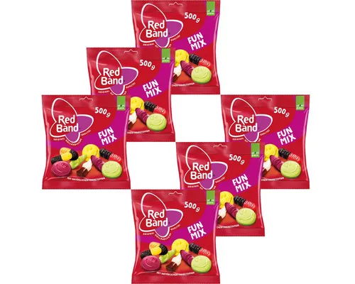 Red Band Süßigkeit, Red Band Fun Mix Mischung mit Lakritz und Fruchtgummi 500g 6er Pack