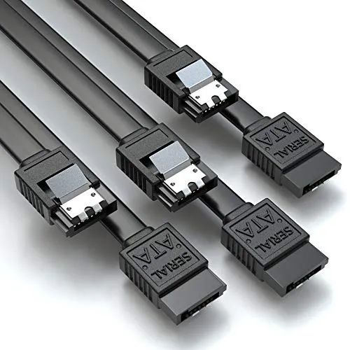 JAMEGA – 3x 50cm SATA III Kabel | S-ATA 3 Datenkabel 6 Gbit/s Verbindungskabel Anschlusskabel für SSD HDD Metall-Clip 2x Gerade L-Type Stecker - Schwarz
