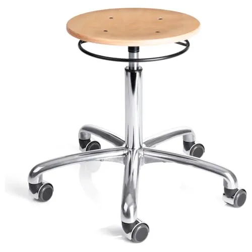 Drehhocker Exklusiv mit Holz-Sitzfläche und Rollen - Bürostuhl mit hochwertiger Holz-Sitzfläche, ideal für ergonomisches Sitzen und maximale Flexibilität am Arbeitsplatz.