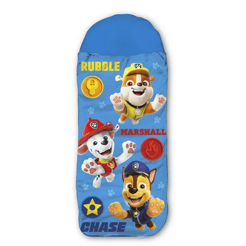 Paw Patrol Kinder-Schlafsack - Blau 140 cm + 30 cm (Kapuze) - Schlafsack für Kinder, ideal für alle Jahreszeiten, ÖKOTEX STANDARD 100 zertifiziert, mit Reißverschluss und Kapuze für extra Komfort.