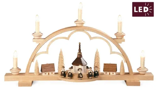 Müller Kleinkunst Schwibbogen Kurrende - Schwibbogen mit bezauberndem Dorfmotiv, 57 cm groß, ideal für festliche Dekoration und stimmungsvolles Licht